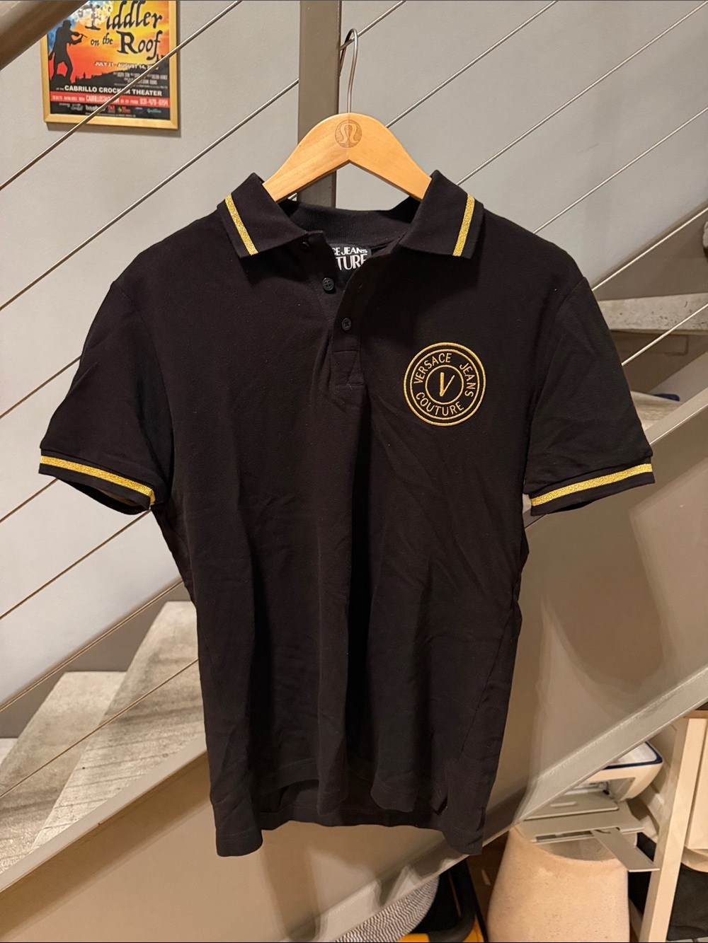 Versace Jeans Couture V-Emblem Polo Shirt Black Gold Men’s XS